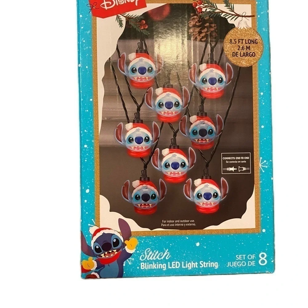 Disney Stitch Blinking String Light Set NEW Christmas Decoration Blue Red Santa